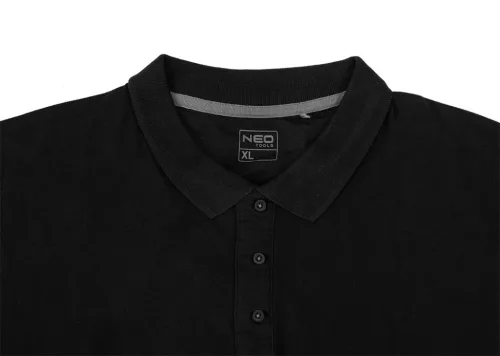 Munkavédelmi póló, galléros, Denim, fekete, pique, 100% pamut, 196g/m2, M