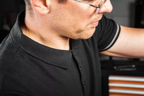 Munkavédelmi póló, galléros, Denim, fekete, pique, 100% pamut, 196g/m2, XL