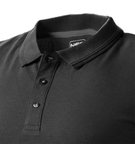 Munkavédelmi póló, galléros, Denim, fekete, pique, 100% pamut, 196g/m2, XXXL