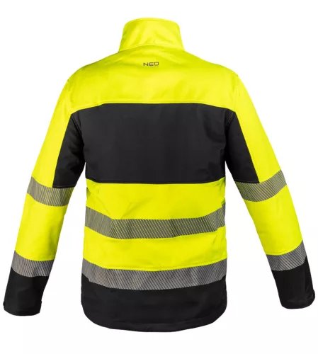 Láthatósági munkavédelmi kabát, softshell, neonsárga-fekete, M