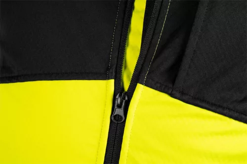 Láthatósági munkavédelmi kabát, softshell, neonsárga-fekete, XL