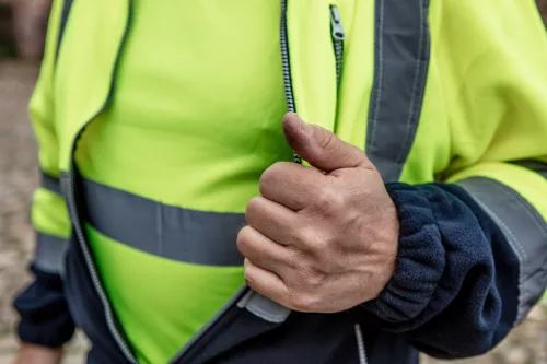 Láthatósági munkavédelmi póló, sárga, sötét alsó résszel, M