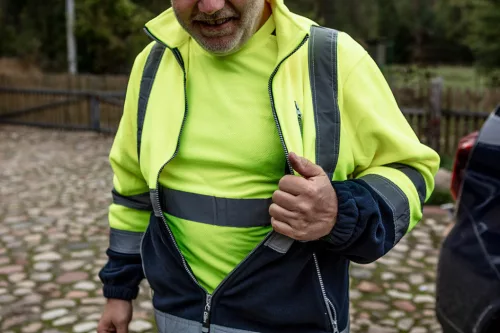 Láthatósági munkavédelmi póló, sárga, sötét alsó résszel, S