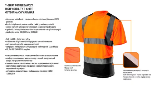 Láthatósági munkavédelmi póló, narancssárga, sötét alsó résszel, XL