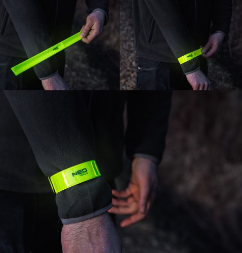 Fényvisszaverő szalag ruházatra, 3x40cm, tépőzáras, neonzöld, rendelési egység: 100db