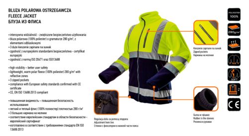 Láthatósági polár munkavédelmi kabát, sárga, XXL