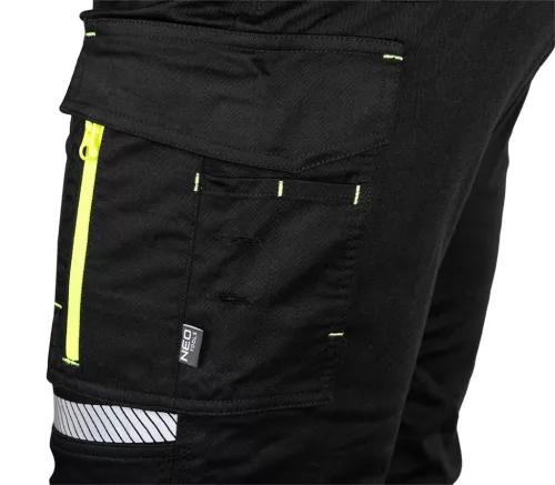 Láthatósági munkásnadrág Mix&Match, 1. oszt., 240g/m2, külső zsebek, profilozott térdbetét, fek.-sárga, XL