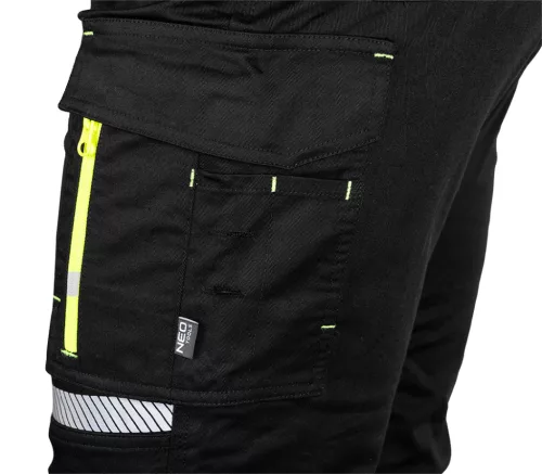 Láthatósági munkásnadrág Mix&Match, 1. oszt., 240g/m2, külső zsebek, profilozott térdbetét, fek.-sárga, XXL