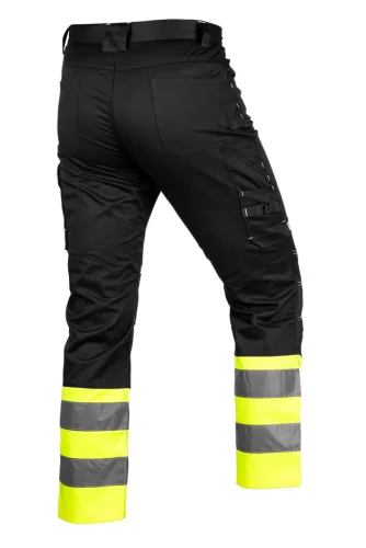 Láthatósági munkásnadrág Mix&Match, 1. oszt., 240g/m2, külső zsebek, profilozott térdbetét, fek.-sárga, XXXL