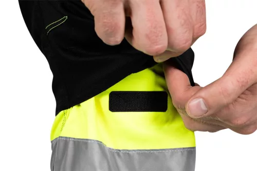 Láthatósági munkásnadrág Mix&Match, 1. oszt., 240g/m2, külső zsebek, profilozott térdbetét, fek.-sárga, XXXL