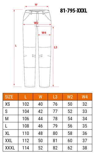 Láthatósági munkásnadrág Mix&Match, 1. oszt., 240g/m2, külső zsebek, profilozott térdbetét, fek.-sárga, XXXL
