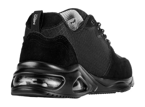 Munkavédelmi cipő, O1 SR, fekete textil-bőr, NEO AIR, légpárnás, fémmentes, csúszásgátlós talpfelület, 41