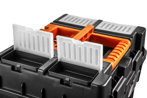 Szerszámosláda, szerszámláda gurulós, műanyag, rakásolható, 49.5x36x71cm