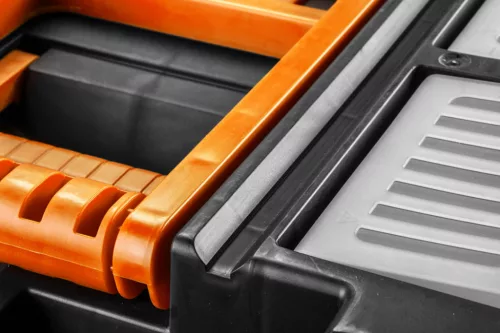 Szerszámosláda, szerszámláda gurulós, műanyag, rakásolható, 49.5x36x71cm