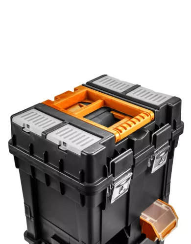 Szerszámosláda, szerszámláda gurulós, műanyag, rakásolható, 49.5x36x71cm