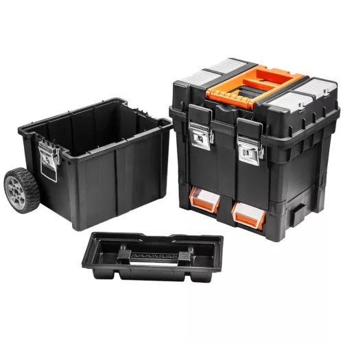 Szerszámosláda, szerszámláda gurulós, műanyag, rakásolható, 49.5x36x71cm