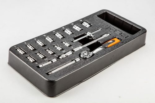 Dugókulcskészlet 1/4", 4-14mm, műhelykocsitálcával, 19db