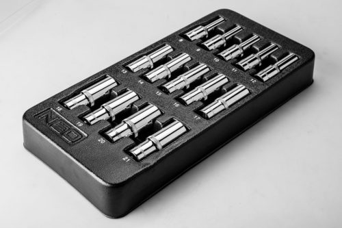 Dugókulcskészlet 1/2”, hosszú, 8-21mm, műhelykocsitálcával, 14db