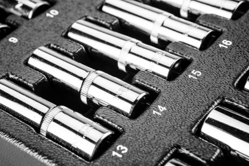 Dugókulcskészlet 1/2”, hosszú, 8-21mm, műhelykocsitálcával, 14db