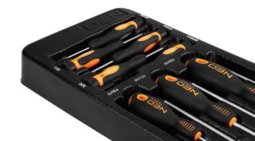 Műszerész, precíziós csavarhúzó készlet, PZ, Torx, 12db, műhelykocsitálcával