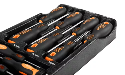 Műszerész, precíziós csavarhúzó készlet, PZ, Torx, 12db, műhelykocsitálcával