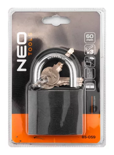 Lakat 60mm, festett öntvény-acél, időjárásálló, 3 kulccsal