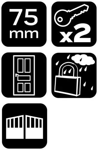 Lakat 75mm, festett öntvény-acél, időjárásálló, 3 kulccsal
