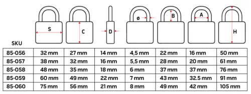 Lakat 75mm, festett öntvény-acél, időjárásálló, 3 kulccsal