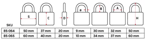 Lakat 50mm, rézöntvény-acél, időjárásálló, 3 kulccsal