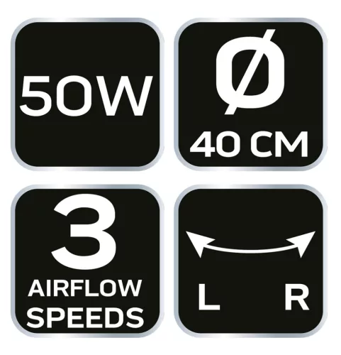 Álló ventilátor 50W, átmérő 40cm, 3 sebességfokozat, forgó, 2az1-ben, állitható magasság