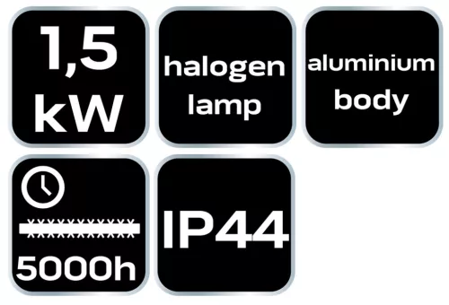 Halogén, infravörös mennyezeti hősugárzó 1500W, alumínium, IP44, kül és beltéri