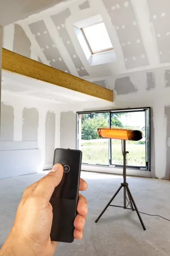 Ipari infravörös halogén hősugárzó, IP55, kültéri, 2000W, 32m2, mennyezet vagy fal