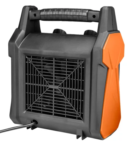 Ipari PTC elektromos kerámia hősugárzó 3 kW, termosztát, levehető fogantyú, borulásvédelem, 210 m3/óra