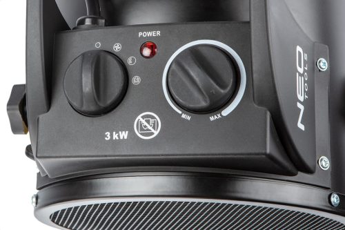 Ipari PTC elektromos kerámia hősugárzó 3 kW, két fokozat, állítható szög, levehető fogantyú, 280 m3/óra