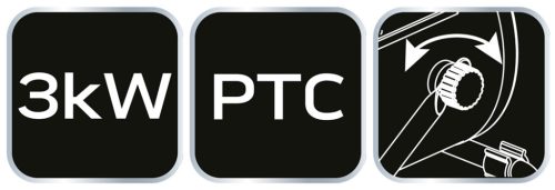 Ipari PTC elektromos kerámia hősugárzó 3 kW, két fokozat, állítható szög, levehető fogantyú, 280 m3/óra