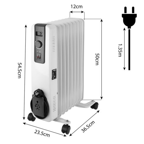 Olajradiátor 9 bordás, 3 fokozatú, 800/1200/2000W