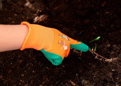 Munkakesztyű gyerek, latex bevonatú poliészter, 4", 7-9 éves korig, min. rendelés: 5pár