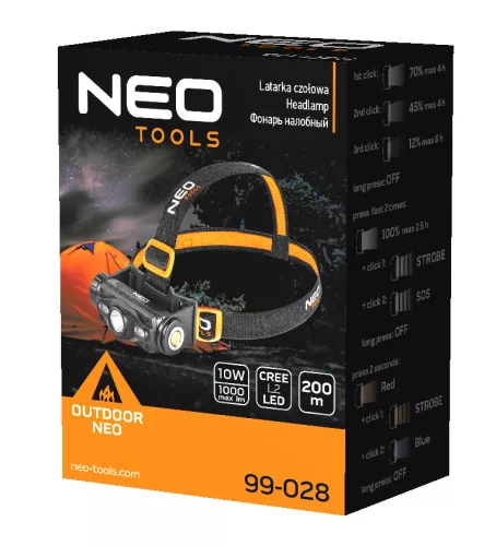 Fejlámpa + zseblámpa 2az1-ben, tölthető, USB 1000lum, CREE LED, 10W