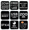 Fejlámpa + zseblámpa 2az1-ben, tölthető, USB 1000lum, CREE LED, 10W