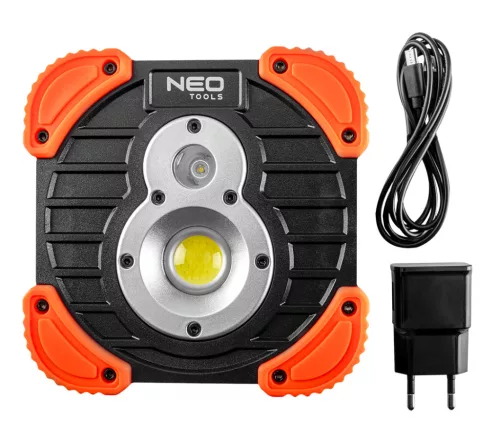 Akkus reflektor, talpas, tölthető, 750 + 250lum COB LED, powerbank funkció, 10W