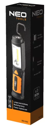 Műhelylámpa, elemes 3xAA, 300 lum COOB LED, 2az1-ben