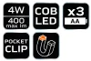 Műhely-vizsgálólámpa, elemes 3xAA, 4W, 400lum COB LED