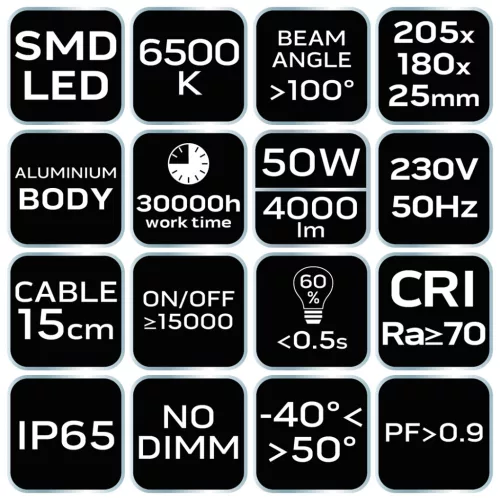 Reflektor 230V/50W, 4000lum, SMD LED