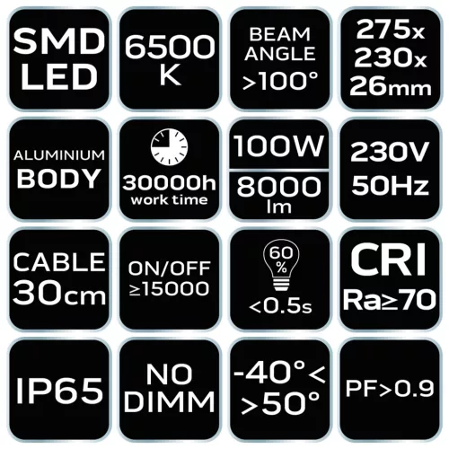 Reflektor 230V/100W, 8000lum, SMD LED