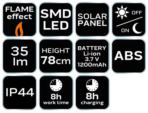 Kerti napelemes állólámpa, 1W SMD LED, láng effektus, 35lum