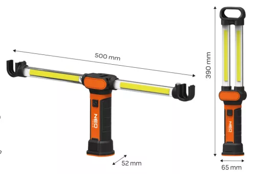 Akkus műhely-vizsgálólámpa, tölthető, 500lum SMD LED