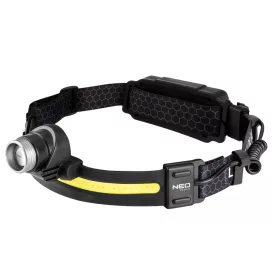   Fejlámpa, XPG+COB LED, 400lum fényerő, abs és gumi pánt, beépített akku, töltéskijelző