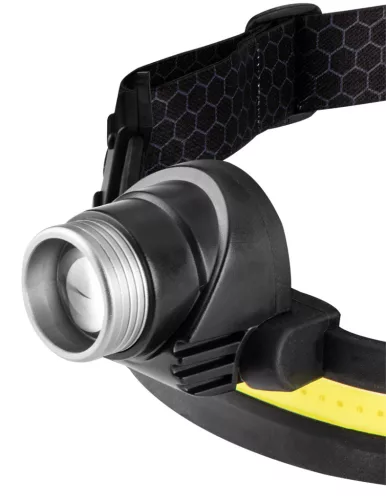 Fejlámpa, XPG+COB LED, 400lum fényerő, abs és gumi pánt, beépített akku, töltéskijelző
