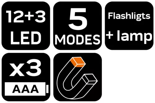 Elakadásjelző lámpa, 12+3 LED, 5 világítási funkció
