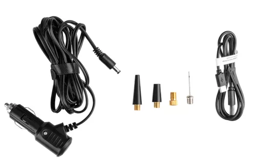 Akkus kompresszor és lámpa, 2000mAh akku, 800+400lum fényerő, max 10bar nyomás, USB és autós töltő 